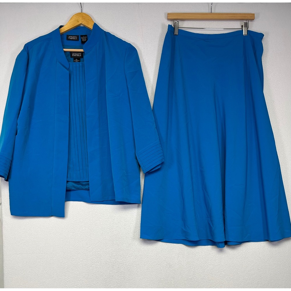 Professional Career Adrianna Papell Womens Large XL Blue 3-Piece Skirt Suit Set